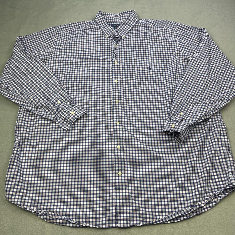 Ralph Lauren Shirt Mens 3XLT Blue Check Long Sleeve Button Down Stretch Cotton